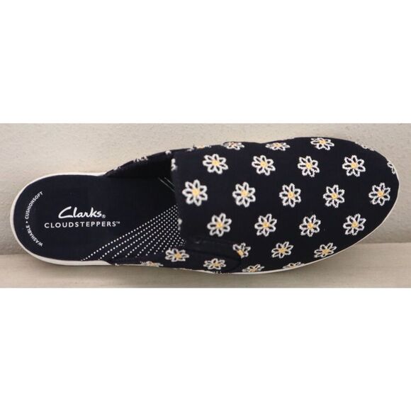 Clarks Cloudsteppers Women 9.5M Navy Floral Breeze Canvas Slip-On Mules - Picture 5 of 9